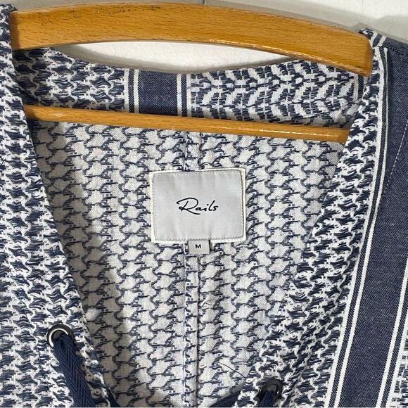 Rails Lily Sapphire Jaquard Long Sleeve Navy & White Boho Style Tunic Size M - Picture 3 of 8